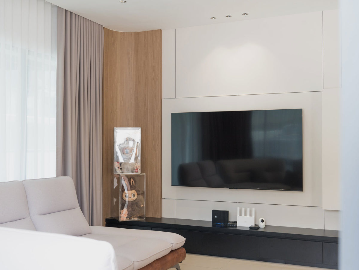 TV feature wall with black floating console