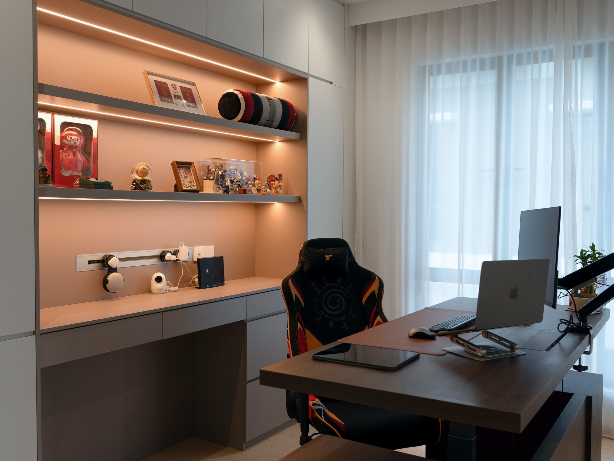 Study shelving detail with display lighting