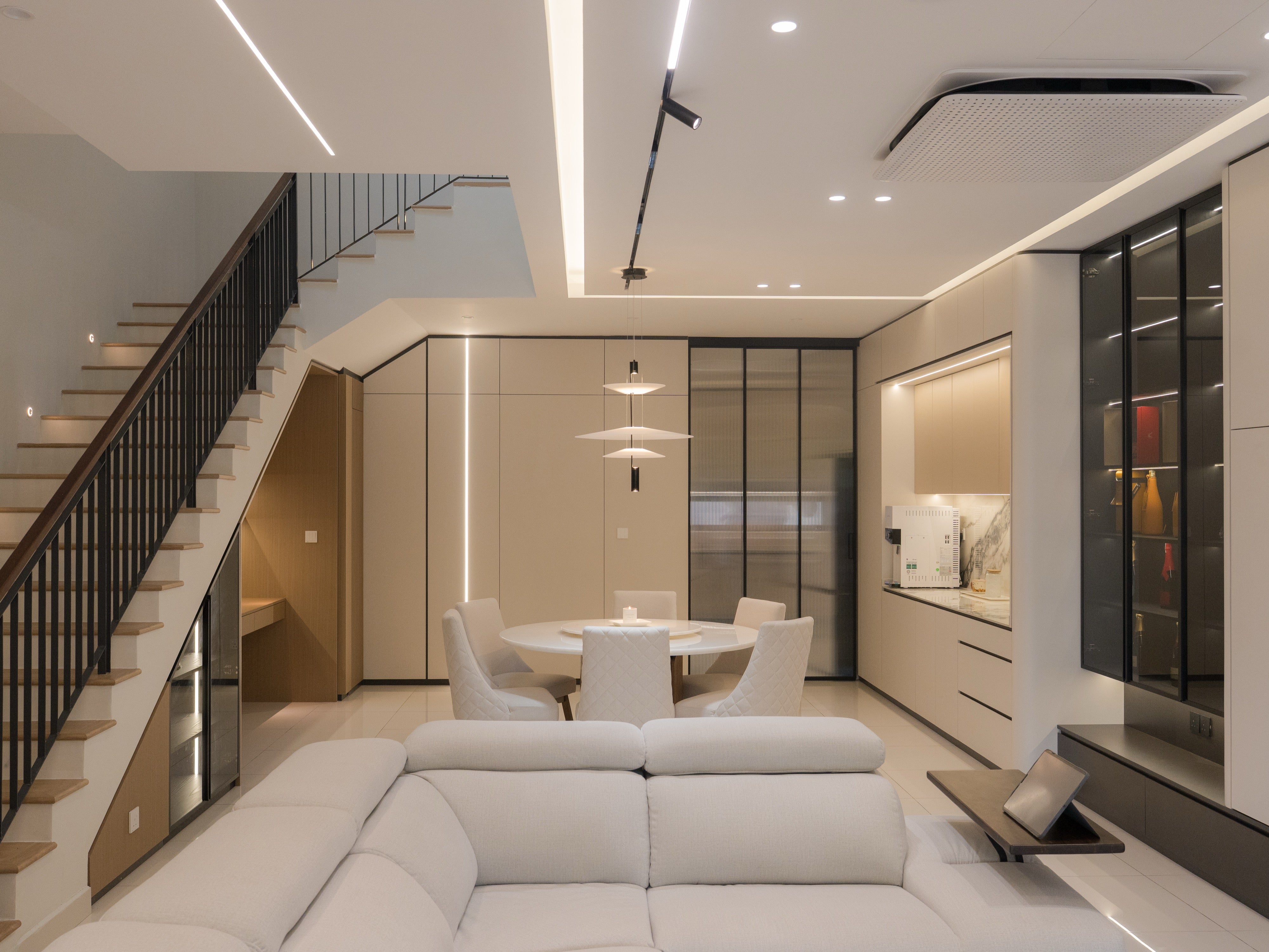 Living hall with custom carpentry in a landed home renovation, Puchong Legenda